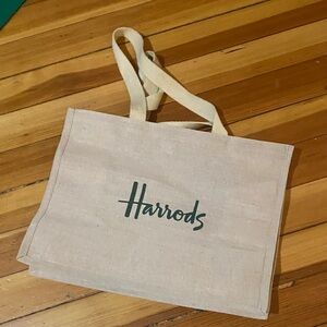 Harrods Natural Canvas Tote with Green Logo new
